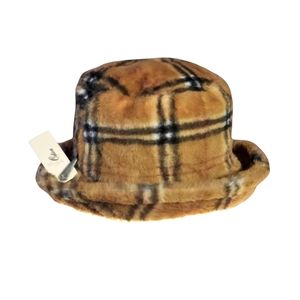 Furry Plaid Bucket Hat